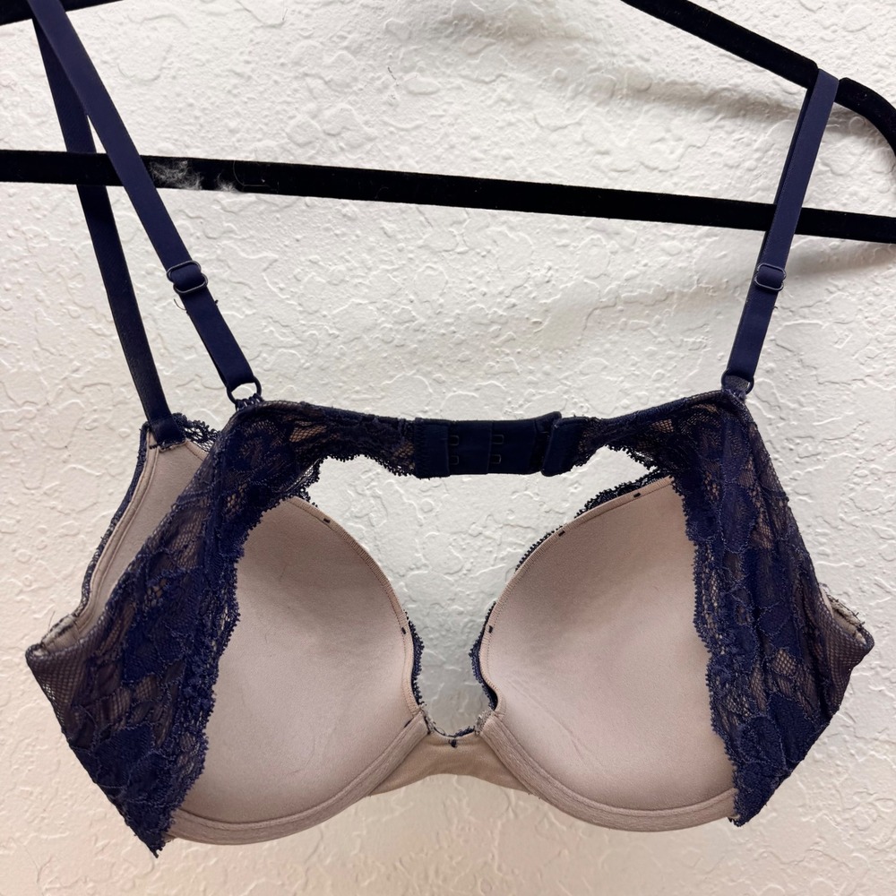 Maidenform Comfort Devotion Womens 36B Navy Blue Lace Push Up Bra Style 09443 - Picture 3 of 6